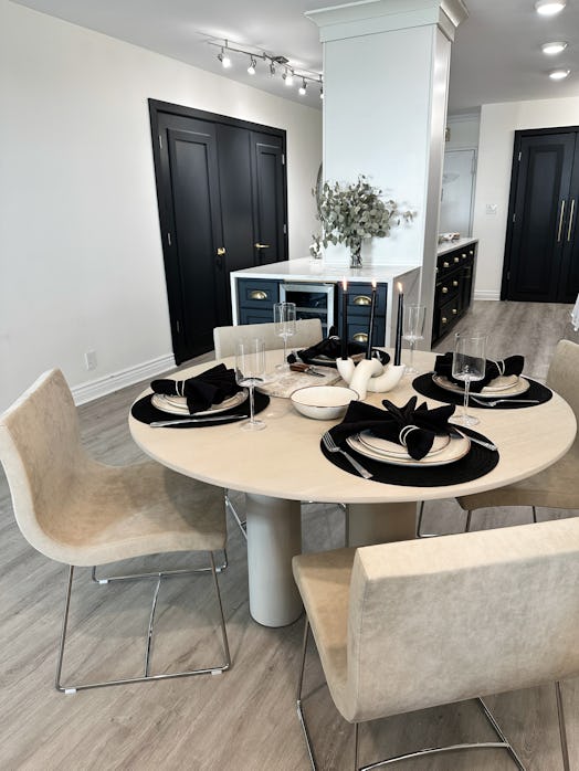 Tiffany Reid’s new Ligne Roset SALA chairs in cream velvet.