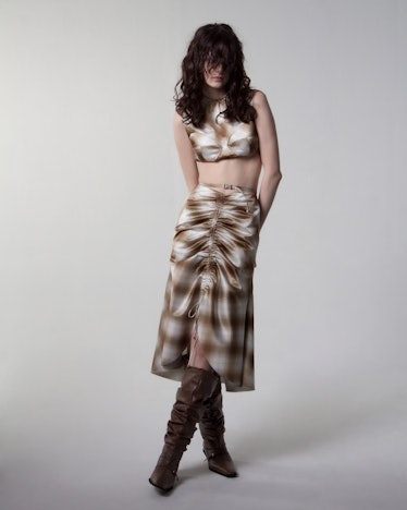 Juneyen Belted Plaid Skirt