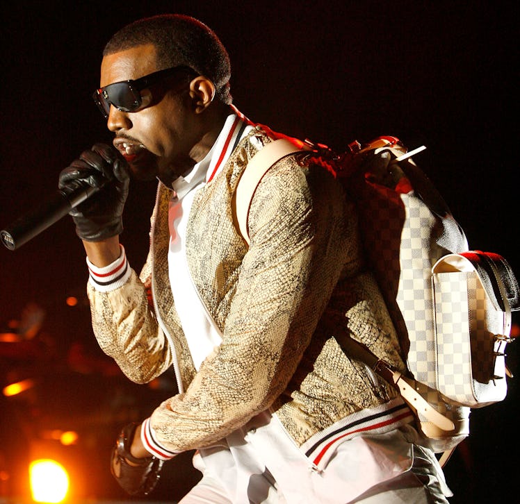 JULY 04: Kanye West performs at the Louisiana Superdome during the 2008 Essence Music Festival on Ju...