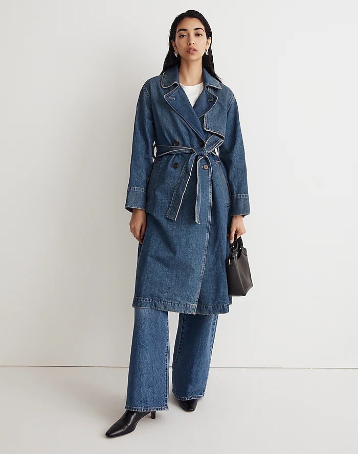 Oversized Denim Trench Coat in Rensberry Wash