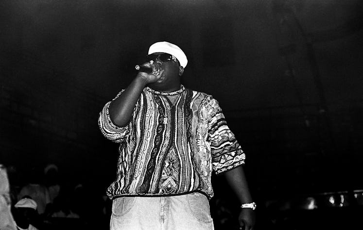 Rapper Notorious B.I.G. performs at the International Amphitheatre in Chicago, Illinois in April 199...