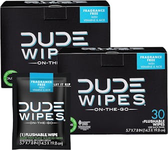 DUDE Wipes - On-The-Go Flushable Wipes 2 Pack, 60 Wipes