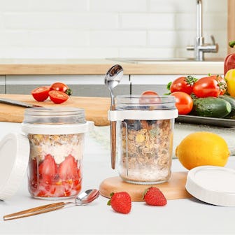 PFUM Overnight Oats Jars with Spoon and Lid (2-Pack)