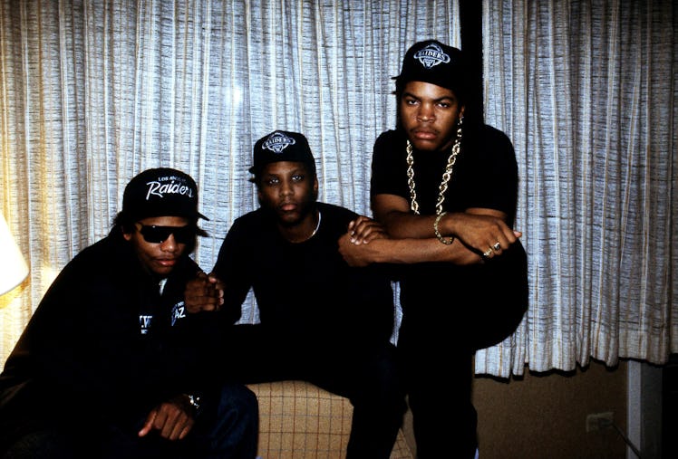 Eazy-E (Eric Lynn Wright), MC Ren (Lorenzo Jerald Patterson) and Ice Cube (O'Shea Jackson) of N.W.A....