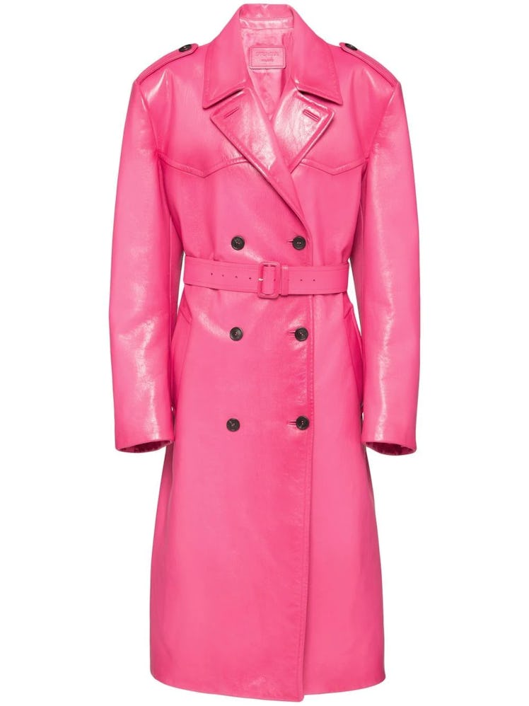 Prada Leather Double-Breasted Trench Coat