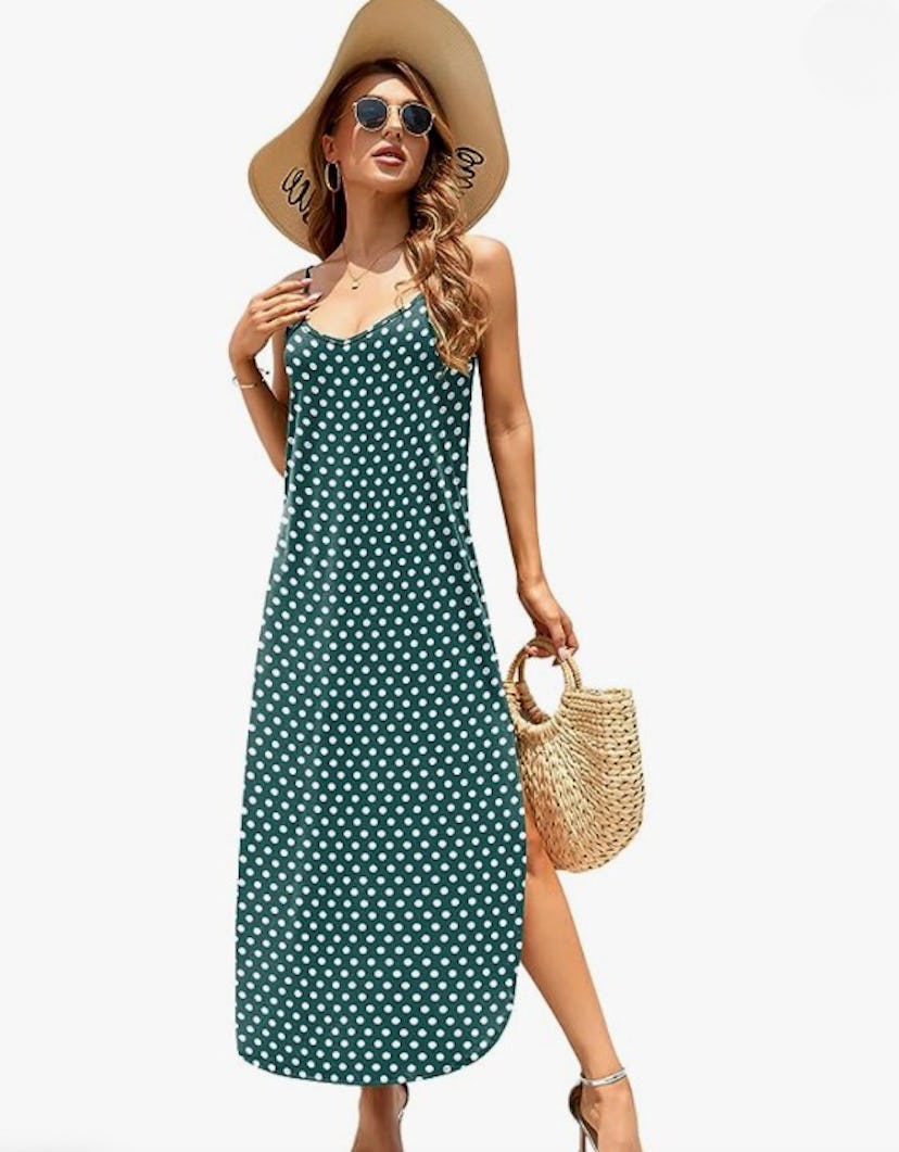 Huskary V-Neck Split Cami Maxi Dress