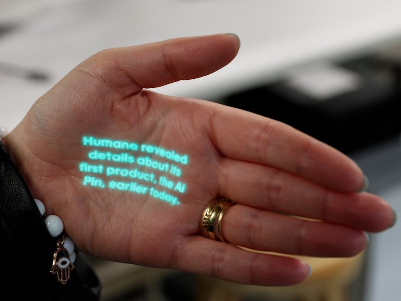 Projected text on Humane's Ai Pin "clothing-based wearable"