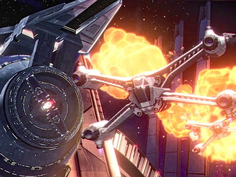 Space station Babylon 5 and a Starfury.