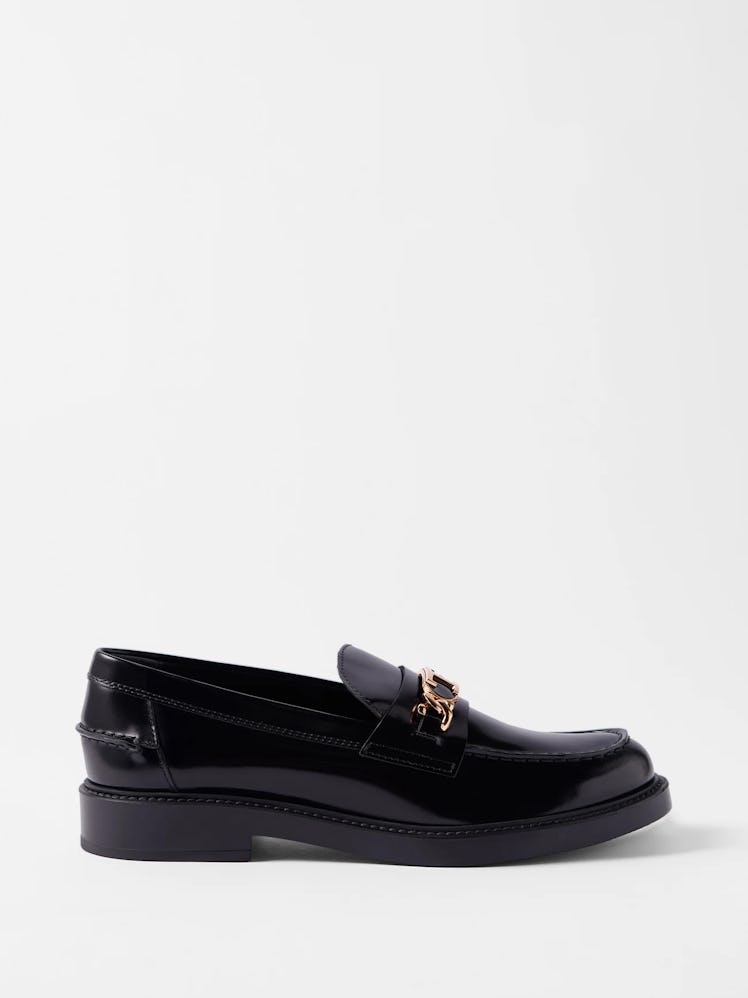 Logo-Chain Leather And Suede Loafers