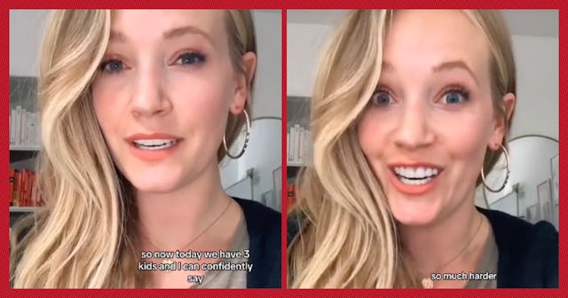 A TikTok mom holds back tears while asking other parents if they felt the same way she did about the...