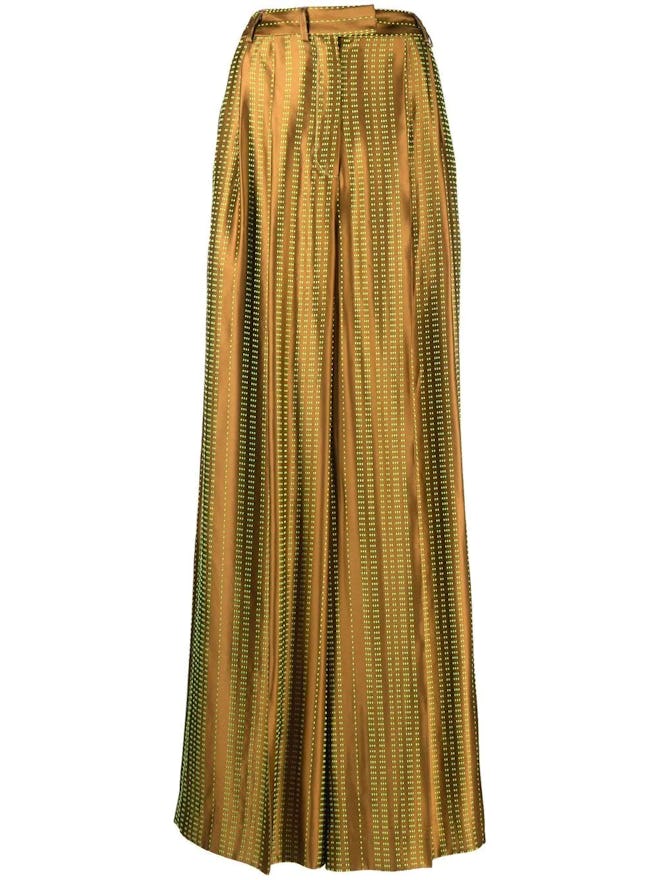 Christopher John Rogers Embroidered Satin Wide-Leg Trousers