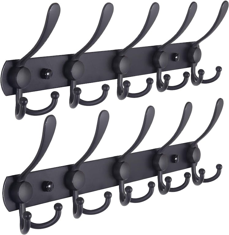 Dseap Wall-Mounted Coat Rack - 5 Tri Hooks (2-Pack)