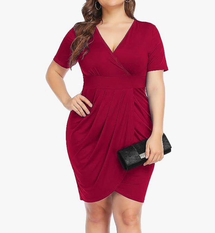 LiLLiYADi Short Sleeve Plus Size Wrap Dress