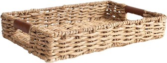 Summit Living Rattan Serving Tray + Leather Handles