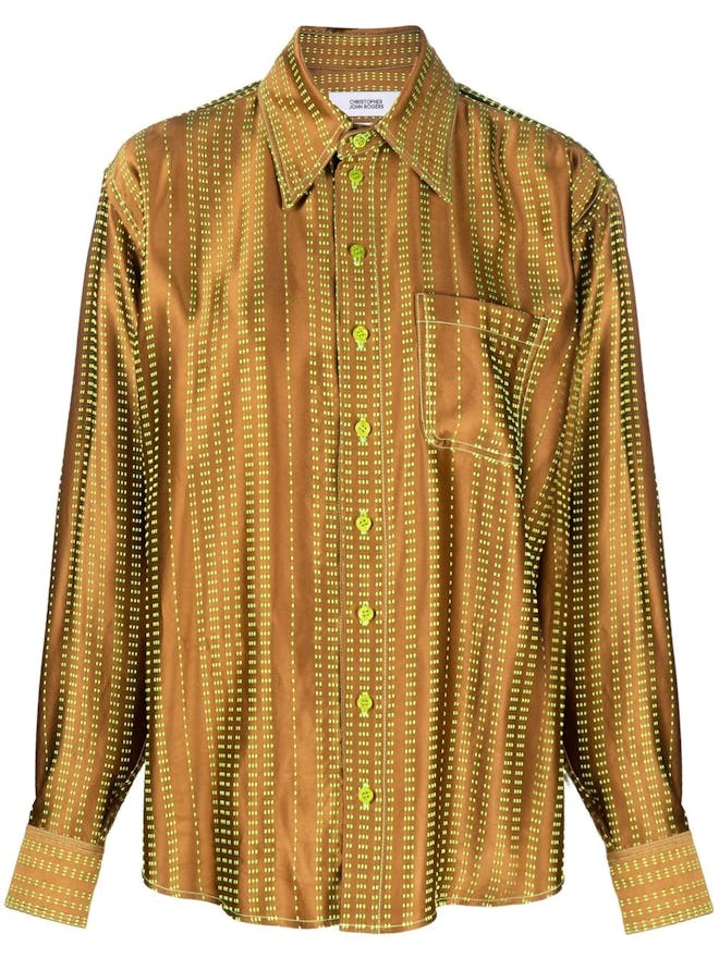 Christopher John Rogers Embroidered Long-Sleeve Satin Shirt