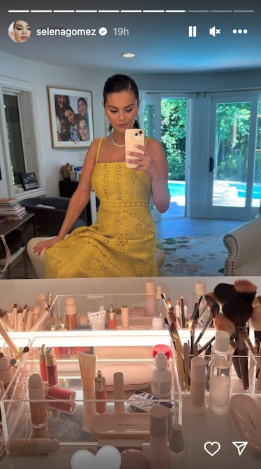 Selena Gomez Teams Chic Yellow Midi Dress with Citrus-Style Handbag