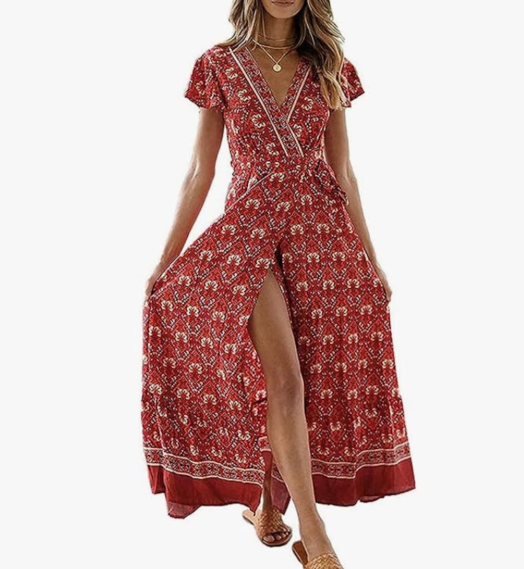 ZESICA Women's Bohemian Floral Wrap Dress