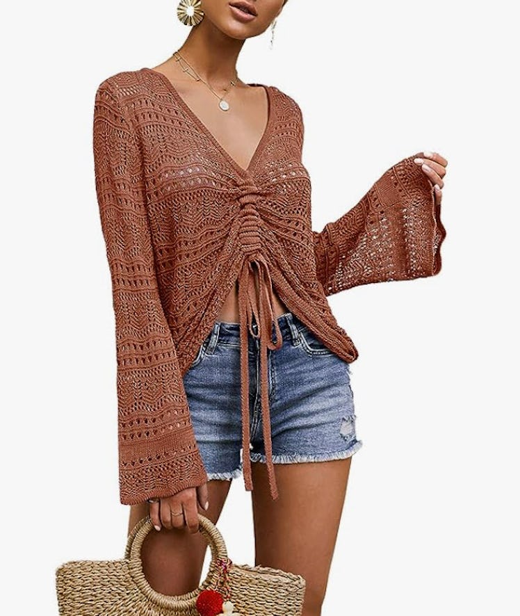 FERBIA Crochet  Drawstring Sweater