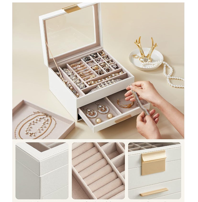 SONGMICS Jewelry Box with Glass Lid