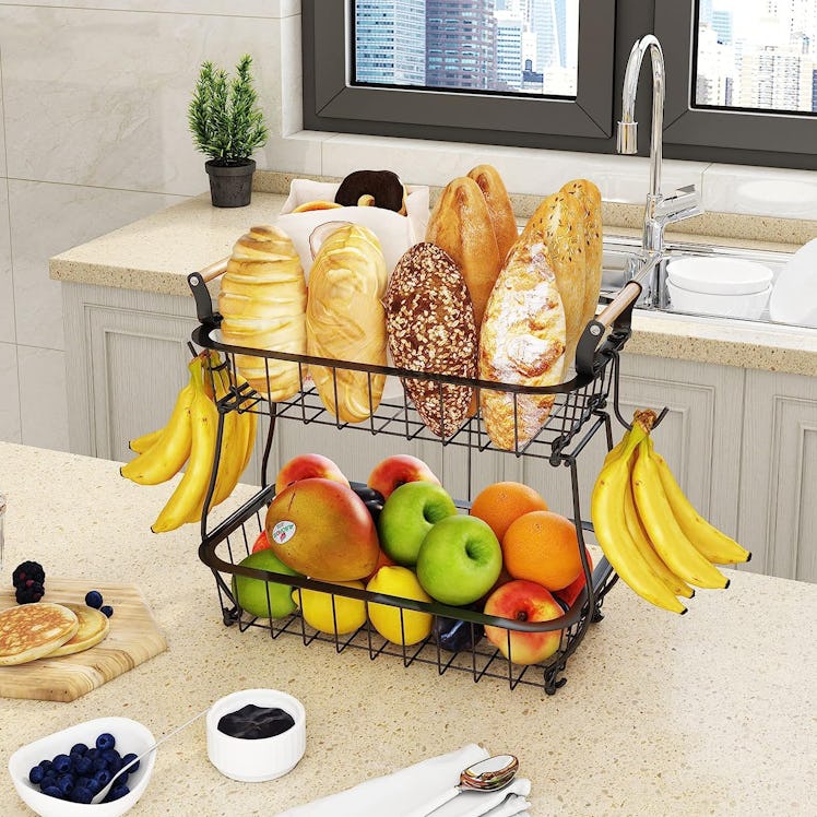 Antopy 2 Tier Countertop Fruit Basket with Banana Hangers