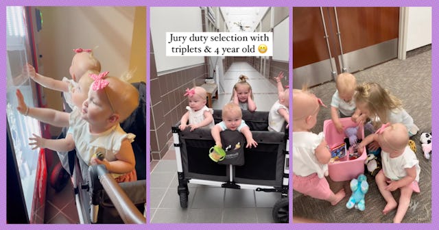 A Utah mom spent two and a half hours at jury duty with her triplets and her toddler.