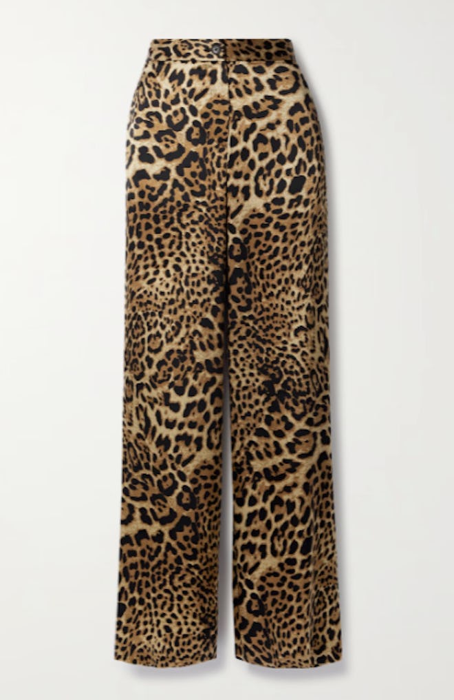 Nili Lotan Germain Leopard Print Silk Twill Straight Leg Pants
