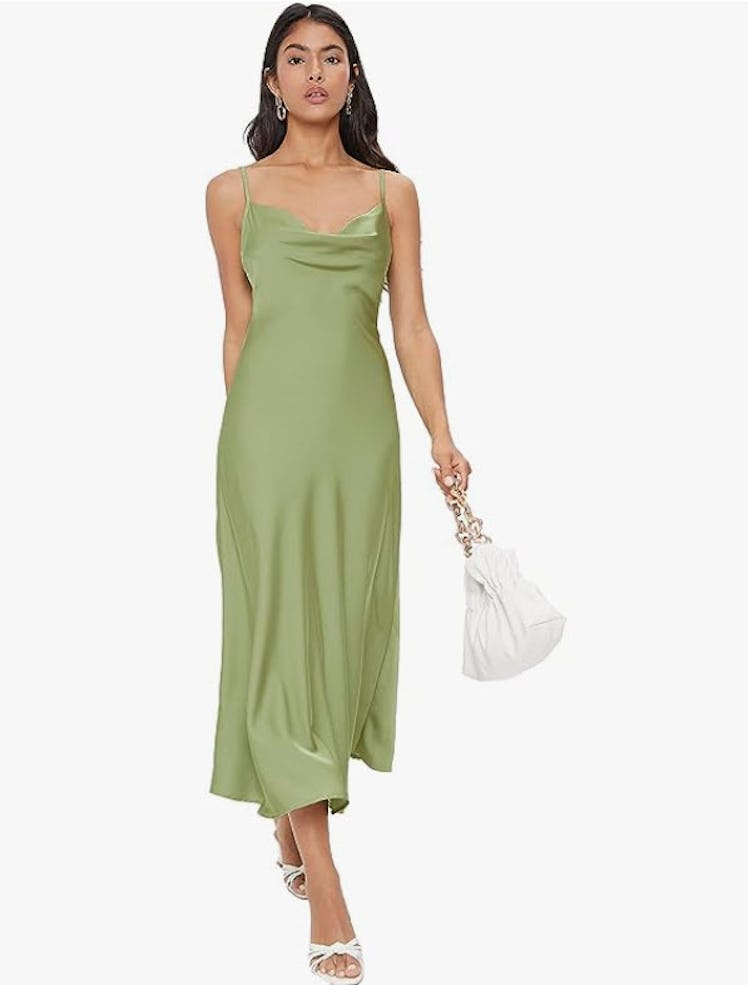 Floerns  Sating Cocktail Slip Midi Dress