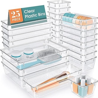 WOWBOX Clear Plastic Drawer Organizer Set (25-Pack)