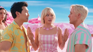 Margot Robbie, Simu Liu, and Ryan Gosling in Barbie