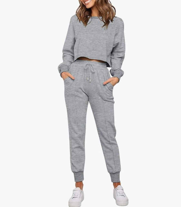 ZESICA Long Sleeve Crop Top & Jogger Set