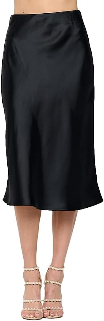 LK Luv High Waist Satin Midi Skirt