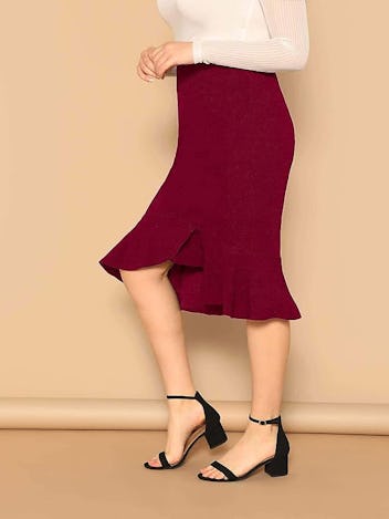 MakeMeChic Ruffle Hem Pencil Skirt