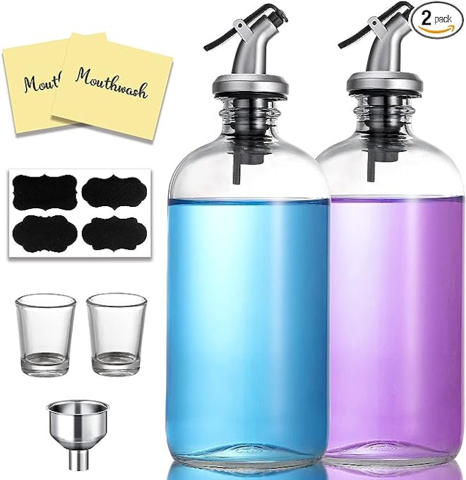 AOZITA Glass Mouthwash Dispenser (2-Pack)