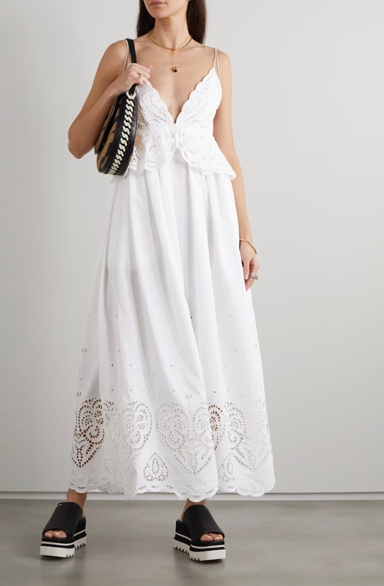 Broderie Anglaise Organic Cotton-Blend Peplum Maxi Dress