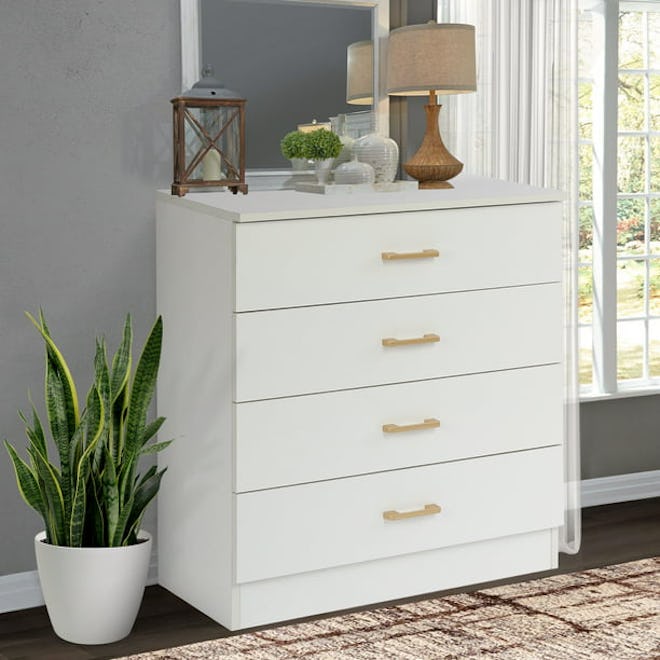 White 4-Drawer Wood Dresser