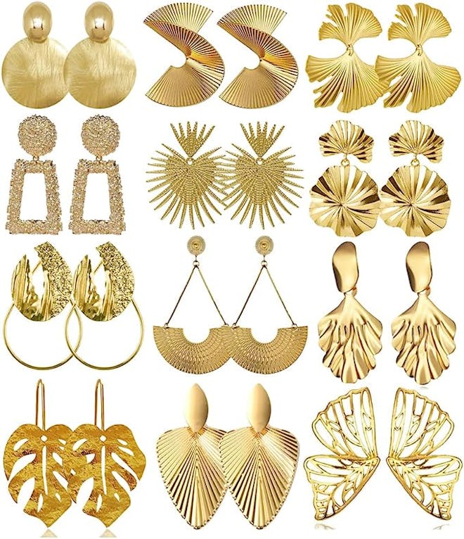 Hefanny Gold Geometric Statement Earrings (12-Pairs)