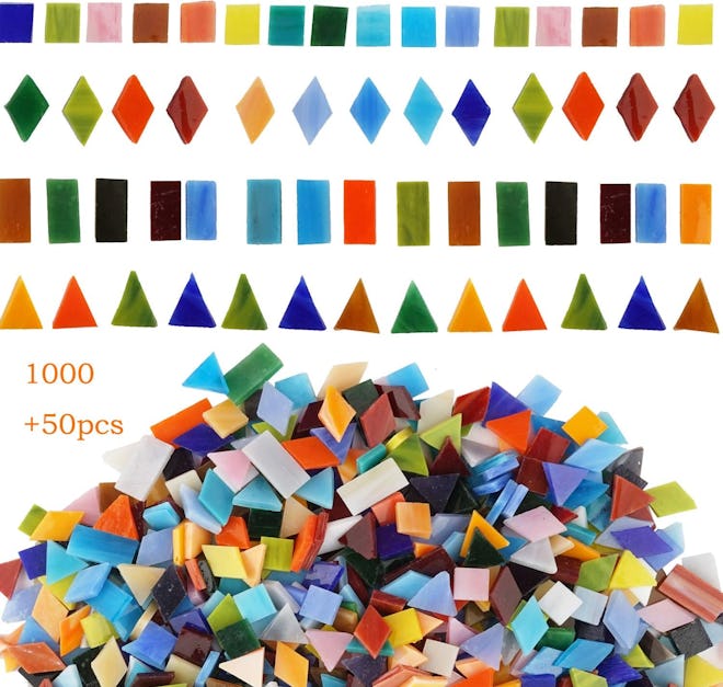Lanyani 1050 Pieces Mixed Shapes Glass Mosaic Tiles 