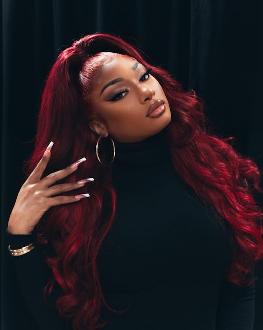 Megan The Stallion diagonal brown french manicure