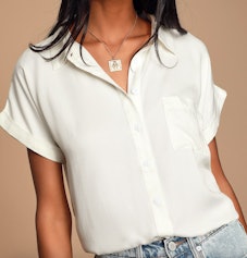white short sleeved button-up