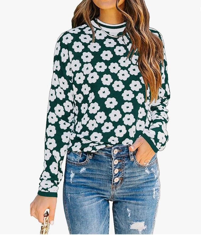 PRETTYGARDEN Knit Floral Print Sweatshirt