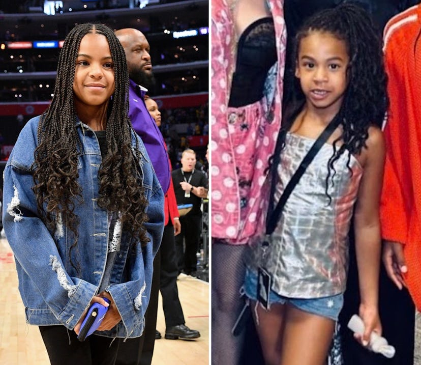 Blue Ivy Carter at the Staples Center in March 2020 and Rumi Carter seen on Madonna's Instagram Stor...