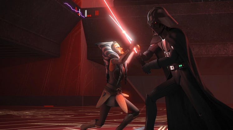 Ahsoka Tano fights Darth Vader in Star Wars: Rebels