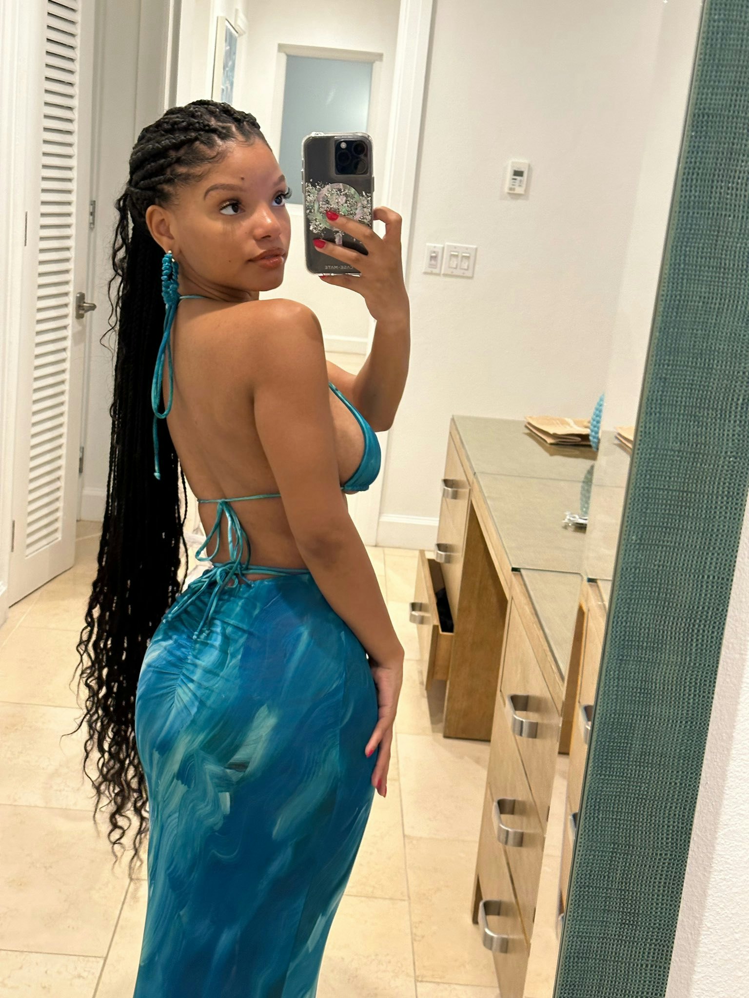 Halle Bailey's Clear 3D Nails Are The Mermaidcore Manicure Of Dreams