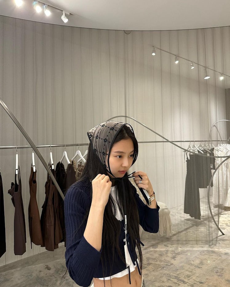 Jennie Kim wears Sandy Liang in a series of photos posted to her Instagram.