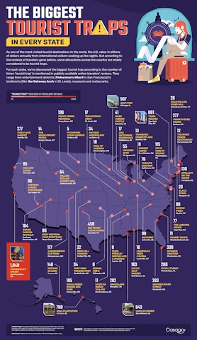 Map of the biggest tourist traps in the United States