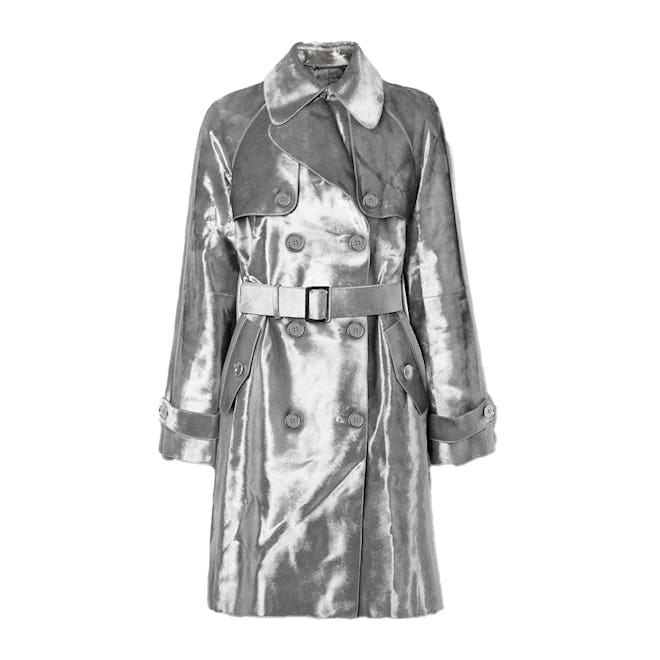 Michael Kors Belted Double-Breasted Metallic Calf Hair Trench Coat