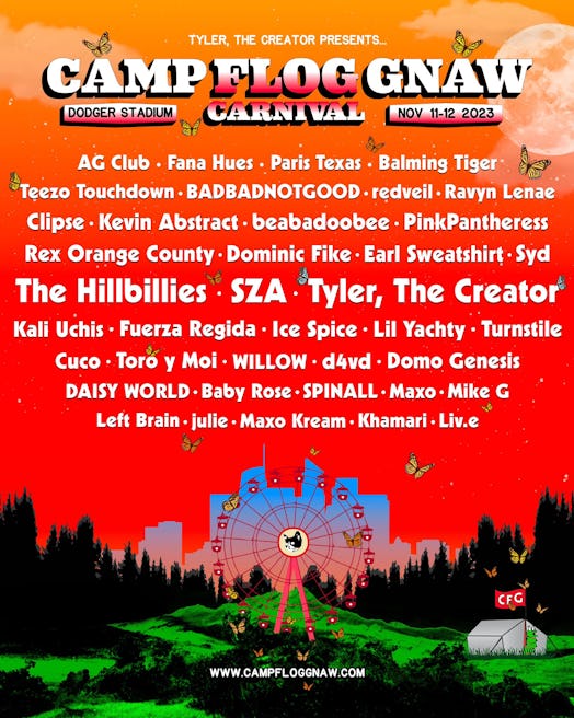 Tyler, The Creator released the lineup for his 2023 Camp Flog Gnaw festival. 