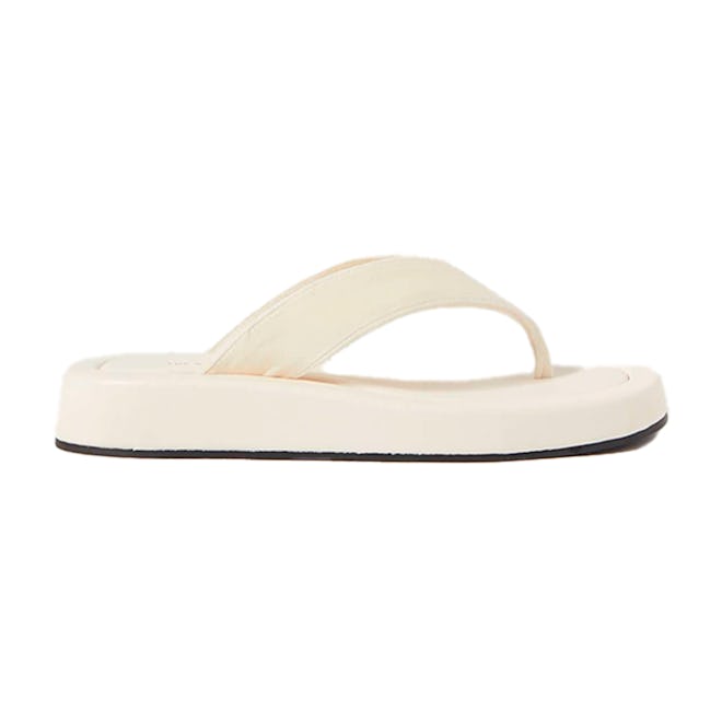 The Row Ginza Leather And Velvet Platform Flip Flops