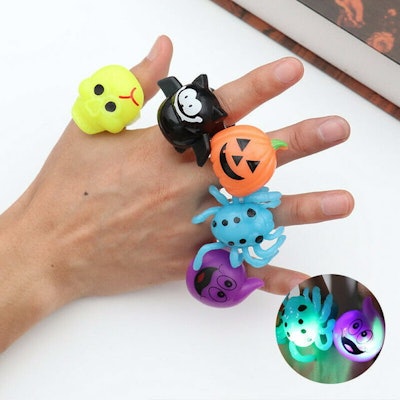 Halloween Favors for Kids Prizes Flashing LED Jelly Light Up Rings Toys