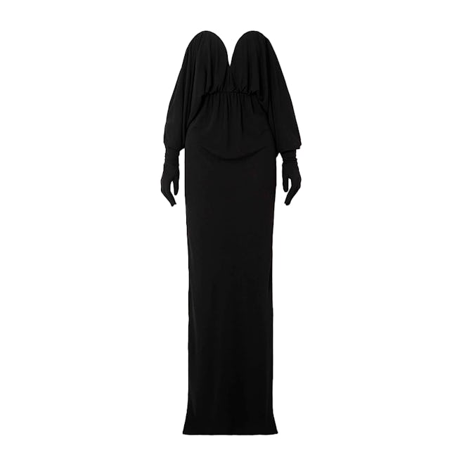 Saint Laurent Strapless Draped Knitted Maxi Dress